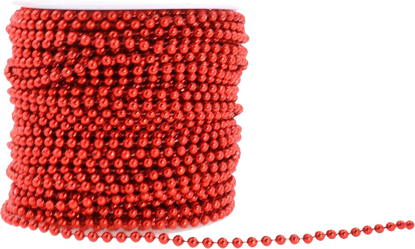Mandala Crafts 4mm Faux Red Pearl Beads Roll - 44 Yards Strand of Fake Pearls Chain Garlands Spool String for Christmas Tree, Wedding, Party, Vases, DIY Decoration