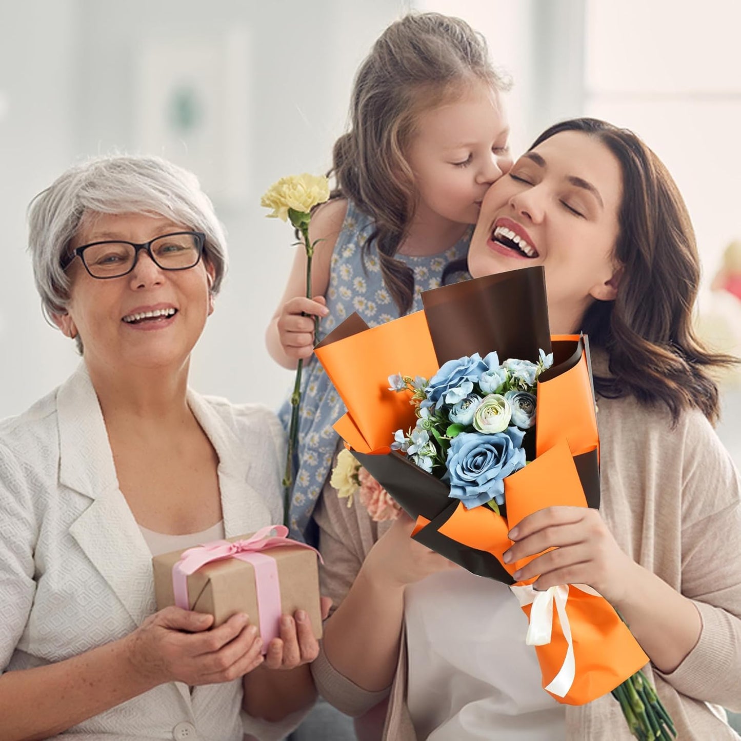 BEISHIDA 20Pcs Orange and Brown Double Sided Floral Wrapping Paper Matte Waterproof Flower Bouquet Wrapping Paper for Floral Wrap Florist Packing Supplies Birthday Valentine's Christmas Gift Wrapping