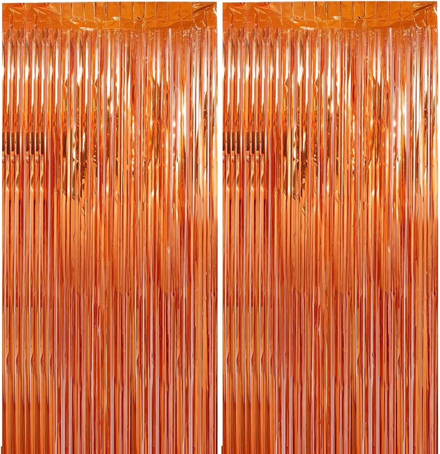 2 Pack 3.28 ft x 6.56 ft Orange Tinsel Curtain Party Backdrop Decorations, Metallic Foil Fringe Backdrop Door for Halloween, Christmas, Birthday Graduation Wedding Party Streamers Photo Backdrop.