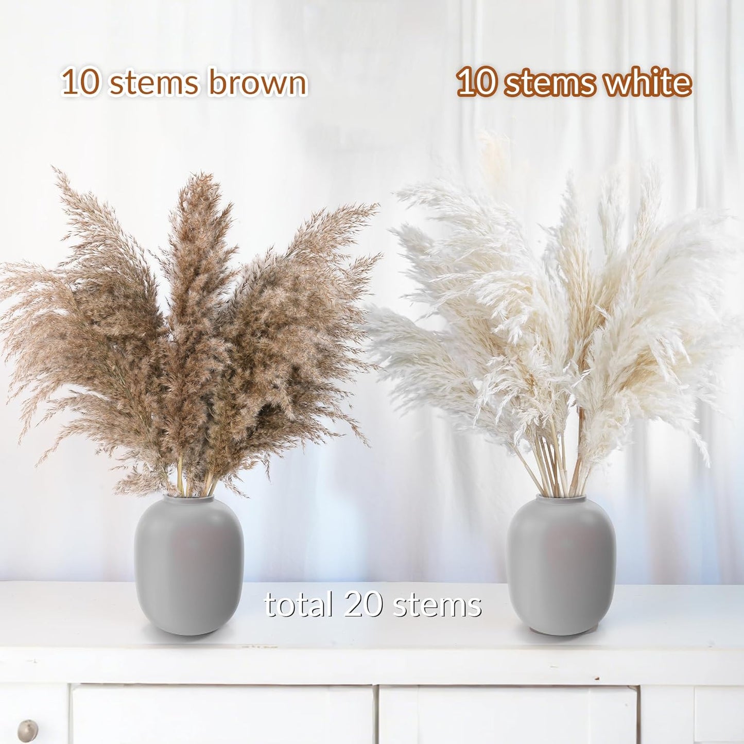 20 PCS Dried Flower, 30-inch Tall Nature Pampas Grass Bouquet Decor - Boho Flowers and Feathers for Centerpieces, Perfect for Tall Floor Vase Fillers, Living Room, and Wedding Decor(White, Natural)