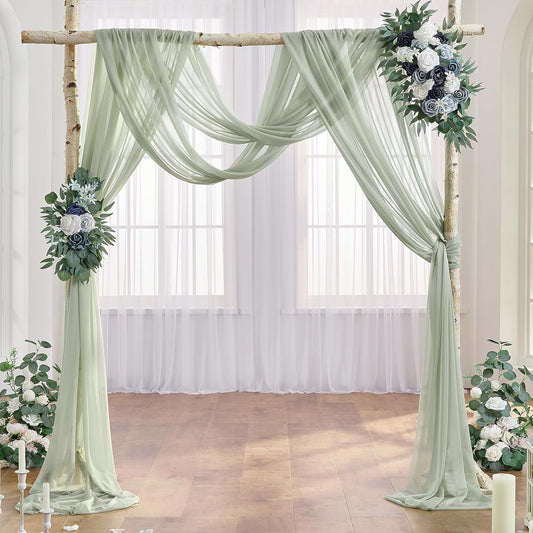 Sage Arch Drapes for Wedding Arch Draping Fabric 2 Panel Sheer Backdrop Curtain for Ceremony Bridal Party Decor 19Ft Length x 28" Width 2 Panel