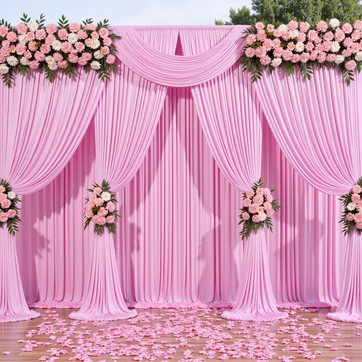 40ftx10ft Pink Backdrop Curtains for Parties, Wrinkle Free 8 Panels Silky Polyester Photo Backdrop Drapes Back Drop Cloth for Wedding Birthday Photography Baby Shower Decor