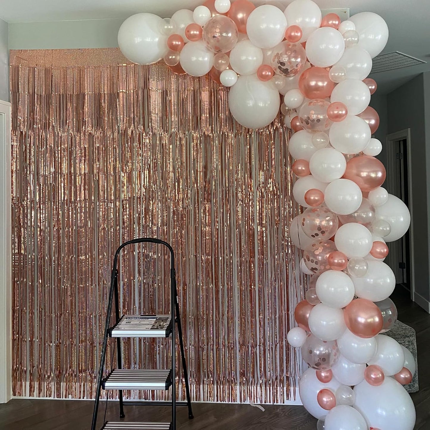 Foil Fringe Curtains Party Decorations - Melsan 3 Pack 3.2 x 8.2 ft Tinsel Curtain Party Photo Backdrop for Birthday Party Baby Shower Rose Gold