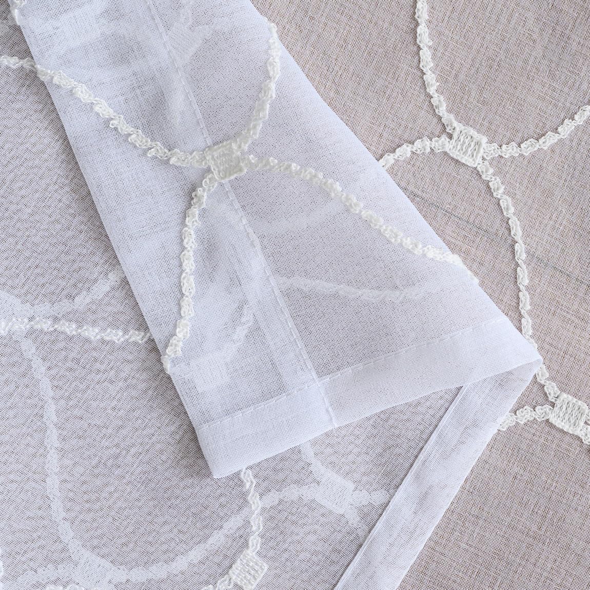 Sheer Curtains White 63 Inches Embroidered Wave Diamond, Rod Pocket Voile Drapes for Living room, Bedroom, Window Treatments Semi Crinkle Curtain Panels for Yard, Villa, Parlor, Set of 2, 52"x 63".