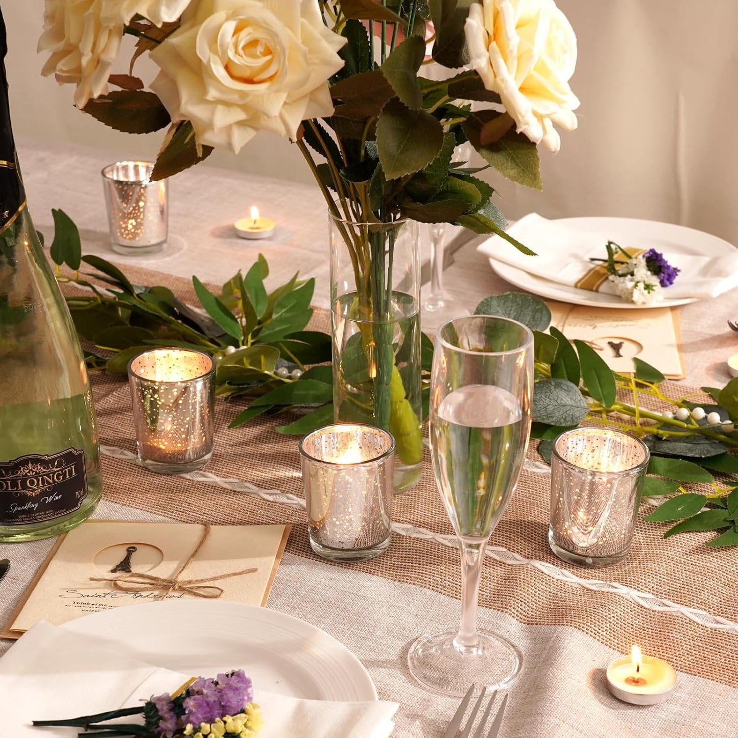 Homemory 12 Pcs Silver Votive Candle Holders, Mercury Glass Candle Holder, Tealight Candle Holders for Table Centerpieces, Baby Shower, Party, Anniversary, Wedding, Home Decor, Halloween, Christmas