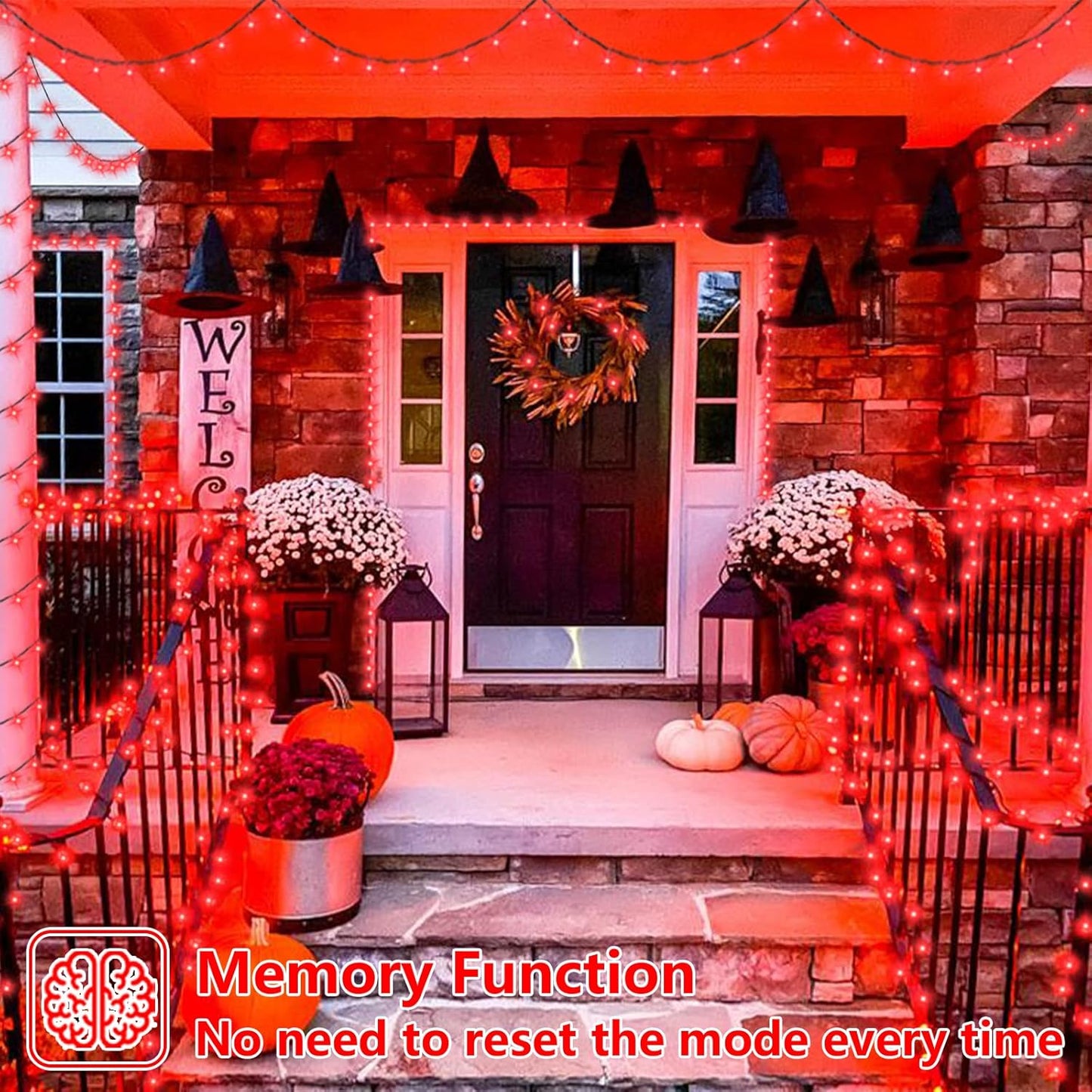 YEGUO 165ft 500 LED Halloween Lights Outdoor Waterproof, Red String Lights Plug in, Green Wire Twinkle Christmas Lights Indoor with Timer Memory 8 Modes