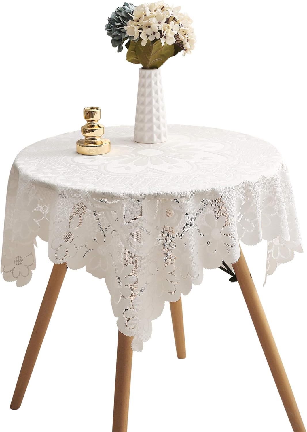 HOMECOOL Square Small Table Cloth - Ivory Crochet Tablecloth for Round Coffee Table 35 X 35 Inch - Sunflower