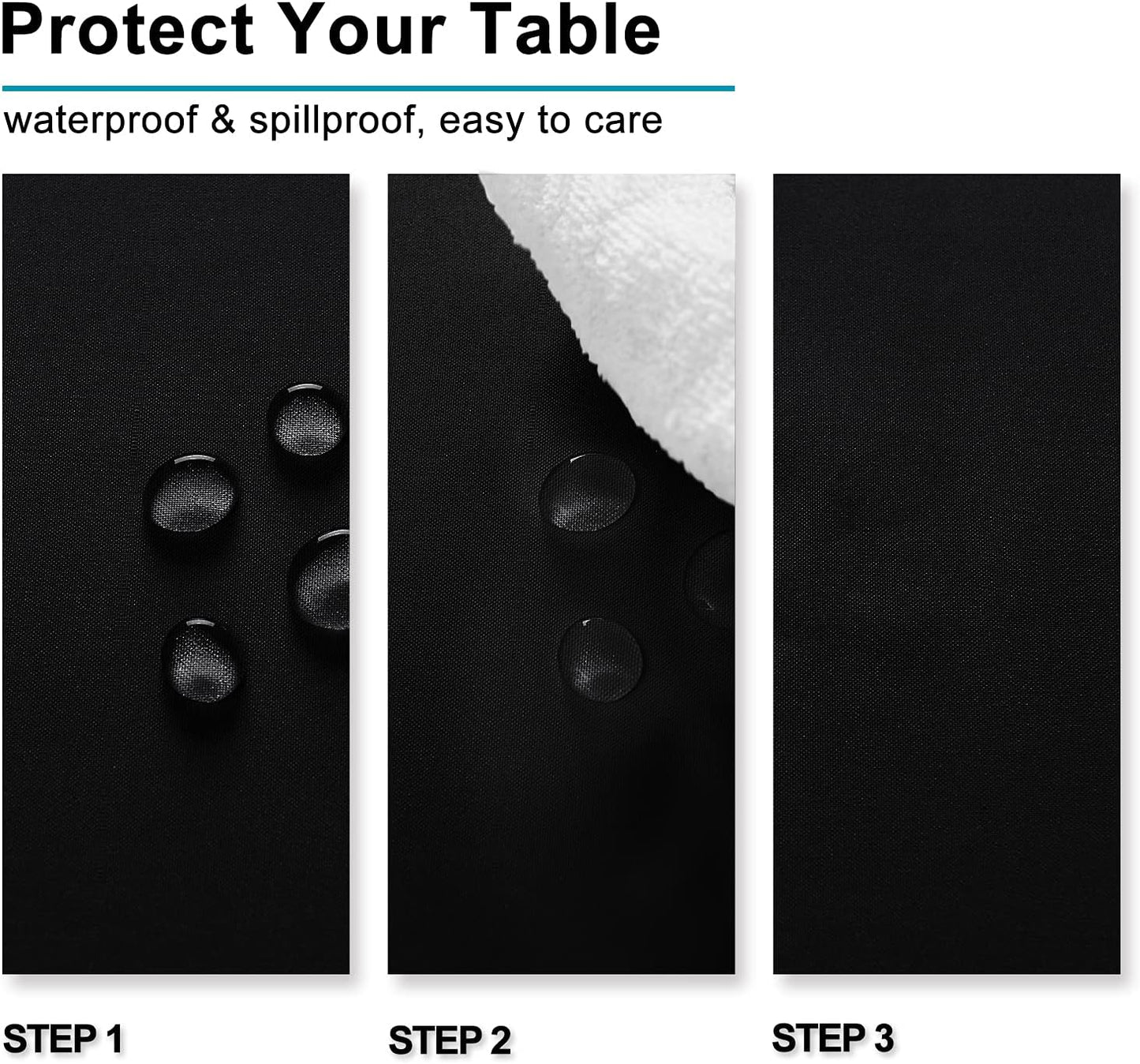 Hiasan 2 Pieces Black Tablecloth Rectangle - Waterproof and Wrinklr Resistant Washable Polyester Fabric Table Cloth for Dining Room and Outdoor Use, 54 x 80 Inch