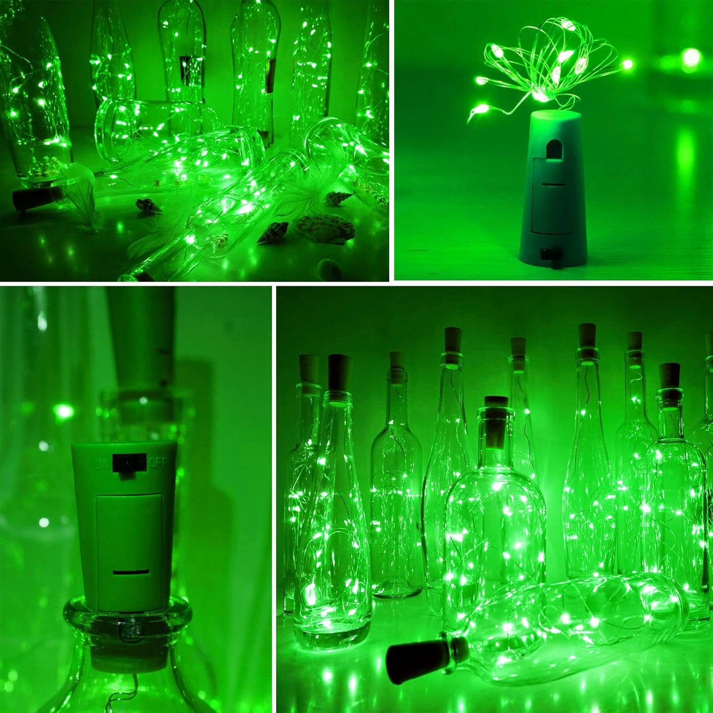 Wine Bottle Lights with Cork 15Pack 10 LED 40 Inches Battery Operated Silver Wire Liquor Fairy Mini String Lights for Party Christmas Halloween Wedding Decoration (Green)