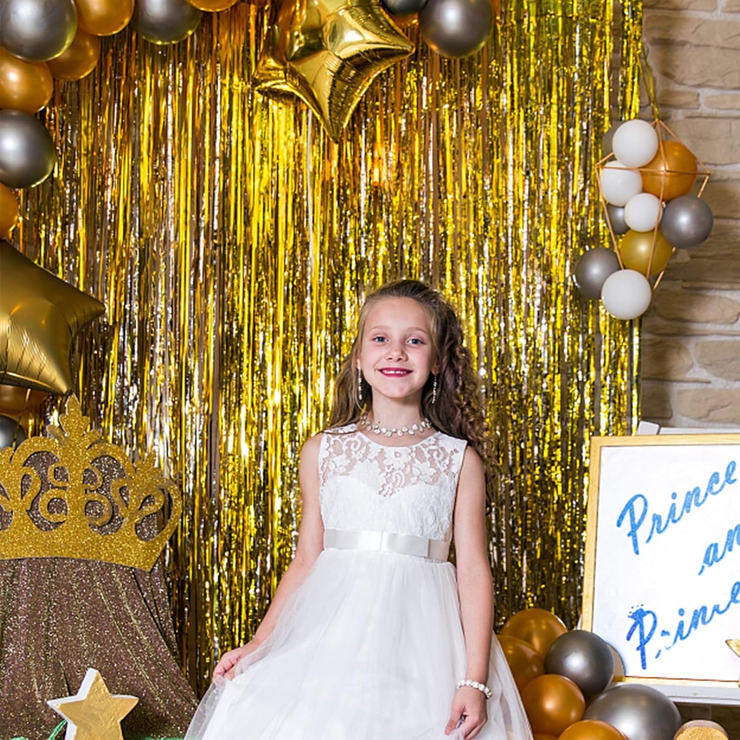 5 Pack Foil Curtain Backdrop Gold Metallic Tinsel Foil Fringe Curtains Photo Booth Props for Birthday Wedding Engagement Baby Shower Bachelorette Christmas Holiday Celebration Party Decorations