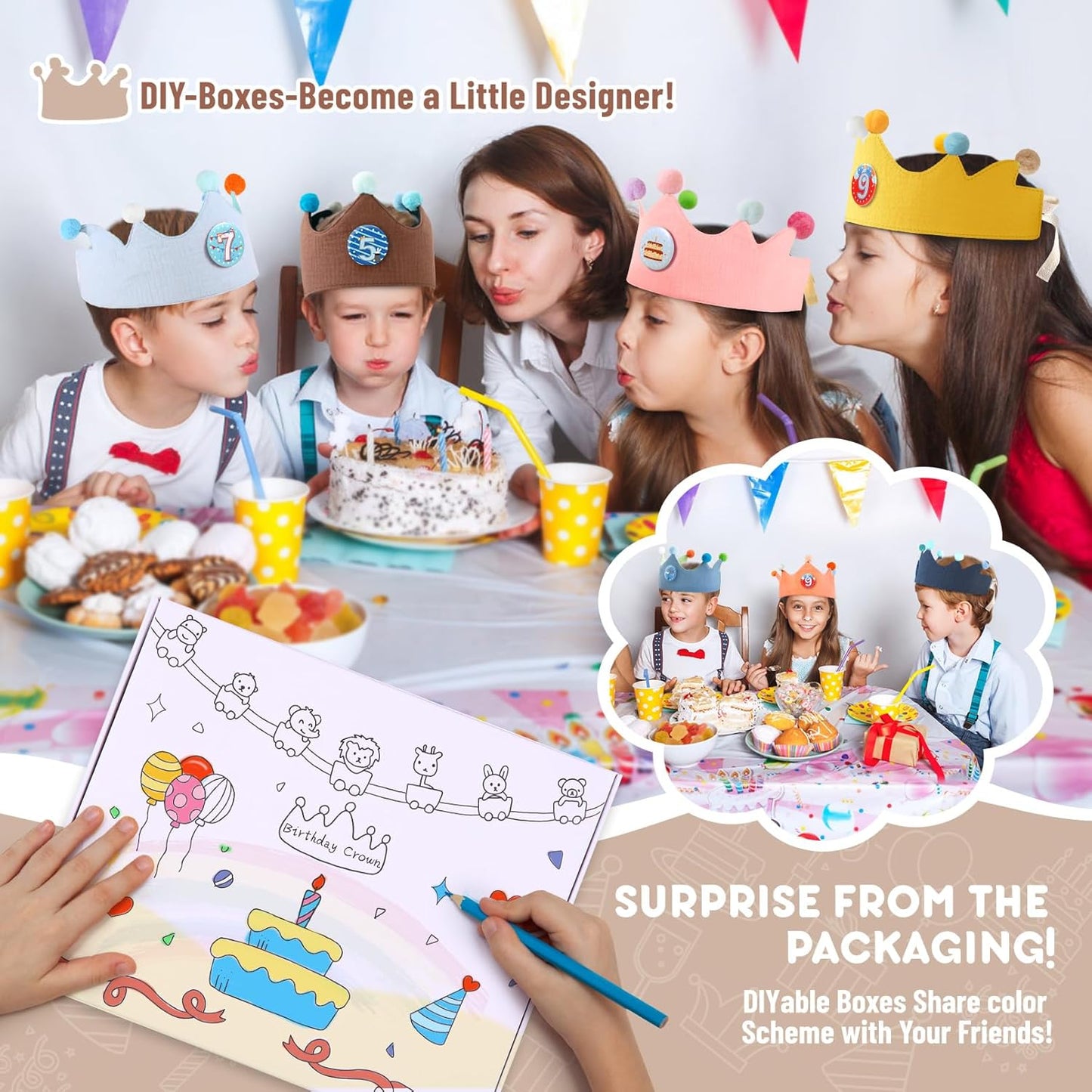 Reusable Birthday Crown with Numbers,Kids Birthday Hat Fabric Crown Pertain Kids Boy Toddler Girl Baby Bday Hats