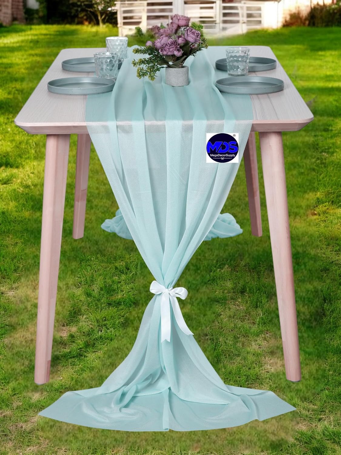 MDS 2 Pack 10ft Chiffon Table Runner 29 x 120 Inches Sheer Wedding Runner Romantic Rustic Table Runner for Wedding Decorations, Birthday Parties, Bridal Shower Party Arch Decor - Teal