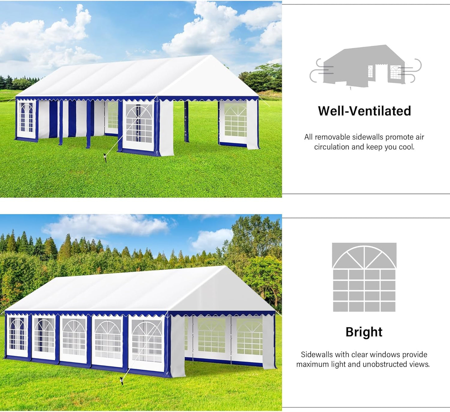 HERA'S PALACE 16'x 32' Outdoor Tents for Parties Large Canopy Tent with 12 Removable Sidewalls Heavy Duty Party Tent for Graduation Wedding and Birthday (Blue)