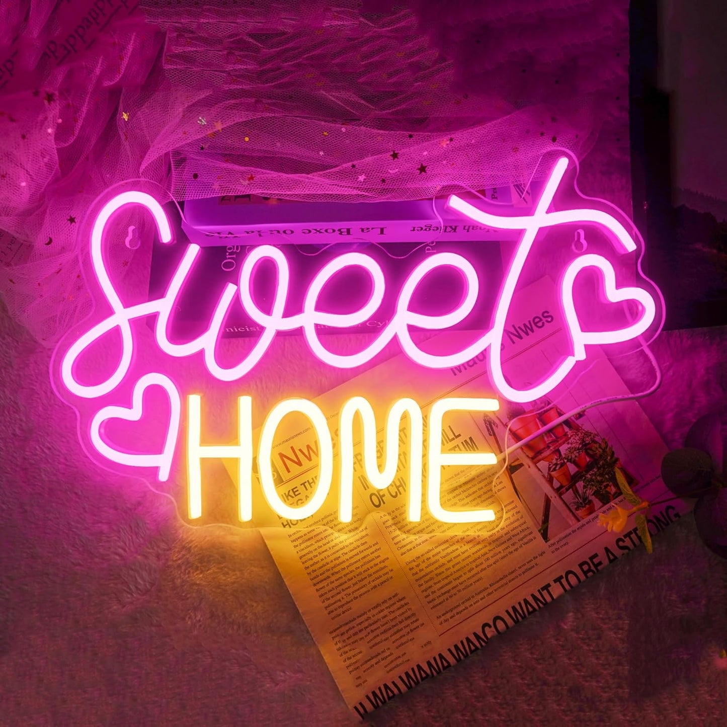 Sweet Home Neon Sign for Wall Decor, 15.7x9.8 inch USB Powered Home Sweet Home Neon Signs with Dimmer Switch for House Warming Party Living Room Apartment Bedroom Housewarming Homecoming Gift