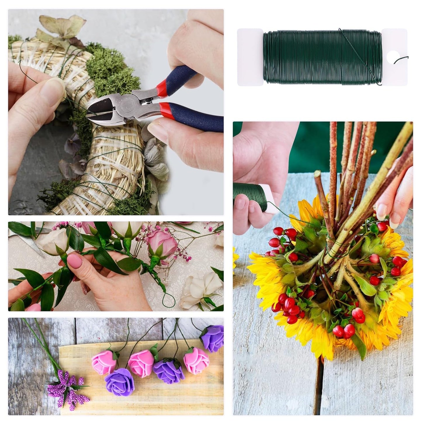 GLAMFIELDS Floral Arrangement Kit with Cutter, 5 Rolls 1/2" Wide Floral Tapes, 100 pcs 26 Gauge Floral Stem Wire, 1 Roll 22 Gauge Floral Wire for Bouquet Stem Wrapping and Floral Crafts