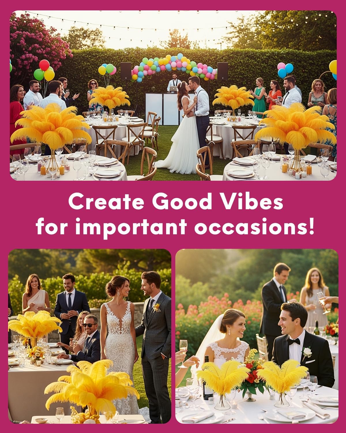 NEWONG 30pcs Gold Ostrich Feathers Natural Bulk 11-14inch(28-35cm) Vase Craft Wedding Home Party Centerpieces Christmas Day Decoration