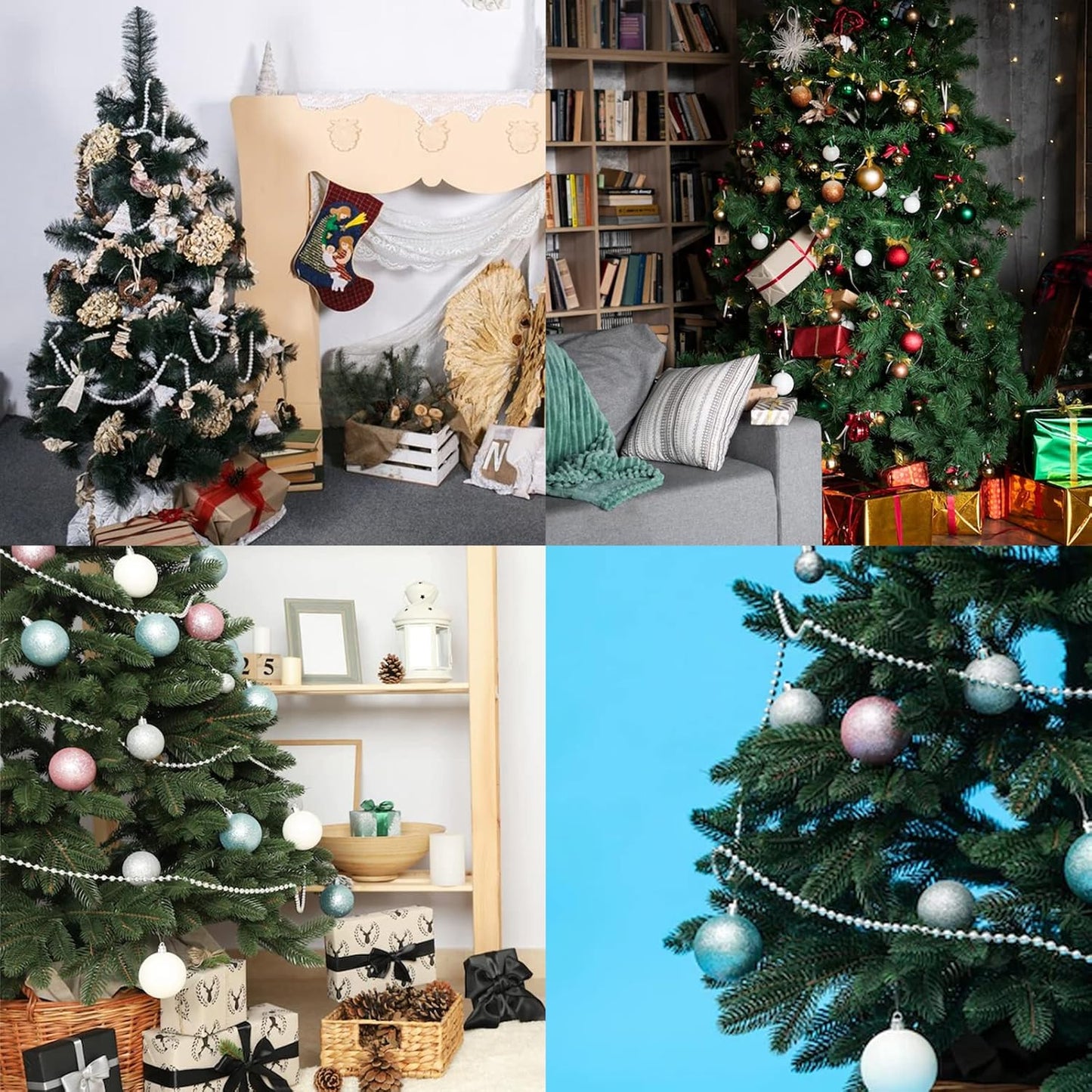 Faux Silver Pearl Beads Garland - 6mm Christmas Tree Beads 22 Yards Spool Pearl String Roll for Wedding Party Christmas Tree Decoration