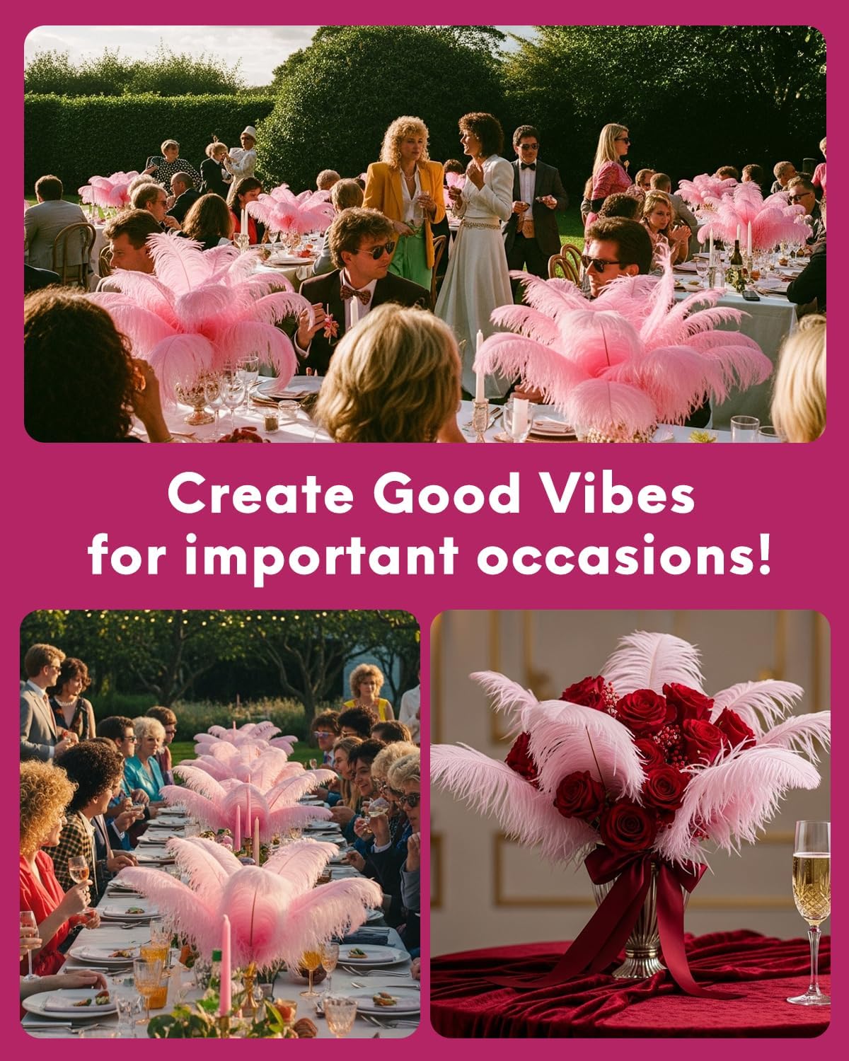 NEWONG 30pcs Pink Ostrich Feathers Natural Bulk 8-10inch(20-25cm) Vase Craft Wedding Home Party Centerpieces Christmas Day Decoration