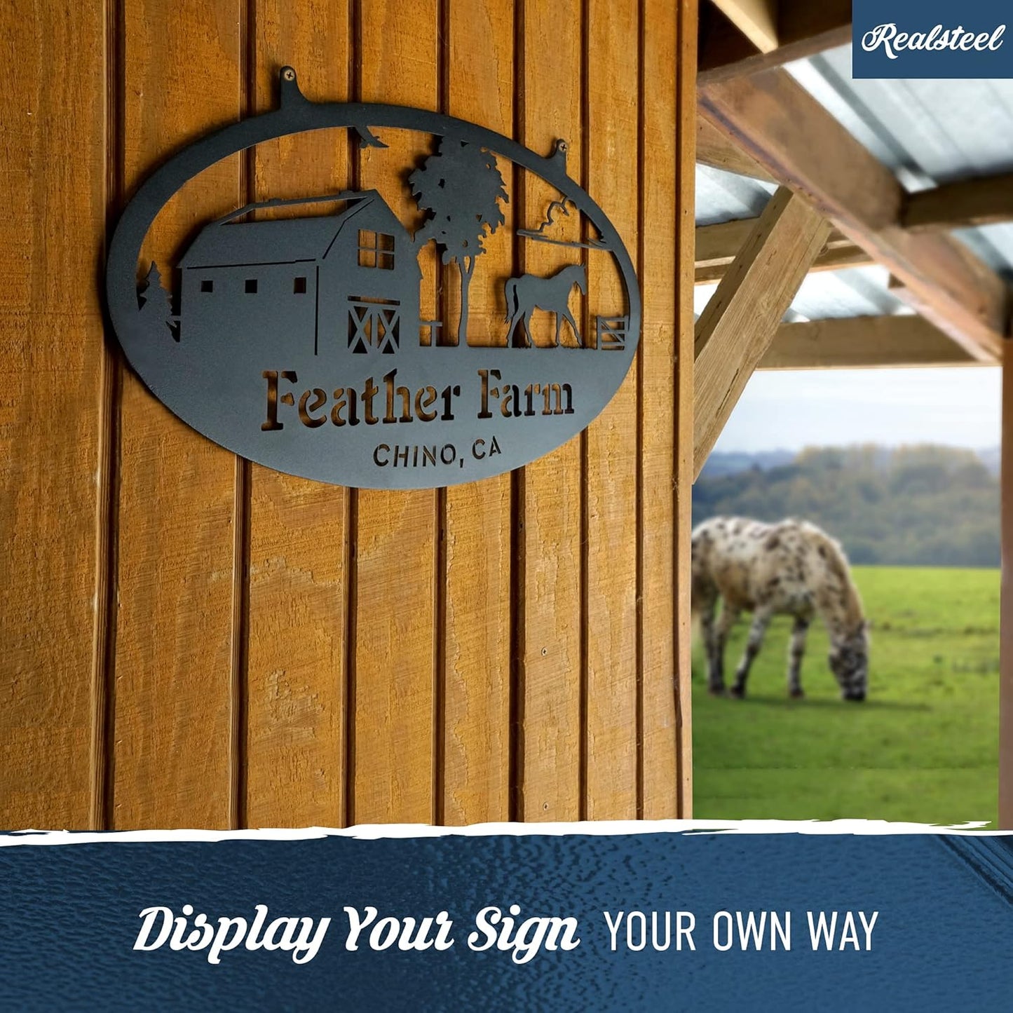 RealSteel Personalized Farm Sign - Custom Design Metal Family Name Sign - Weather & Rust Resistant - Rustic Charm - Choose Your Design - Home Decor - Outdoor Customized Sign for Ranch House