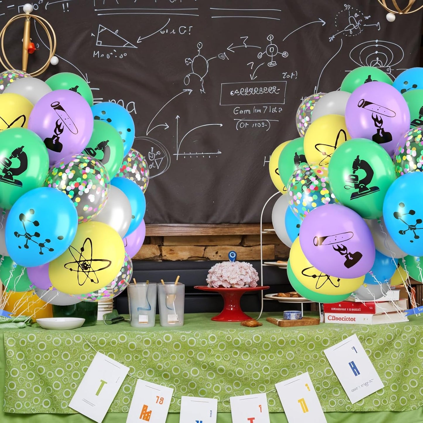 Science Party Balloons, 12 Inch Gray Light Yellow Green Purple Confetti Balloons for Boys Scientist Lab Birthday Party Baby Shower Classroom Decorations