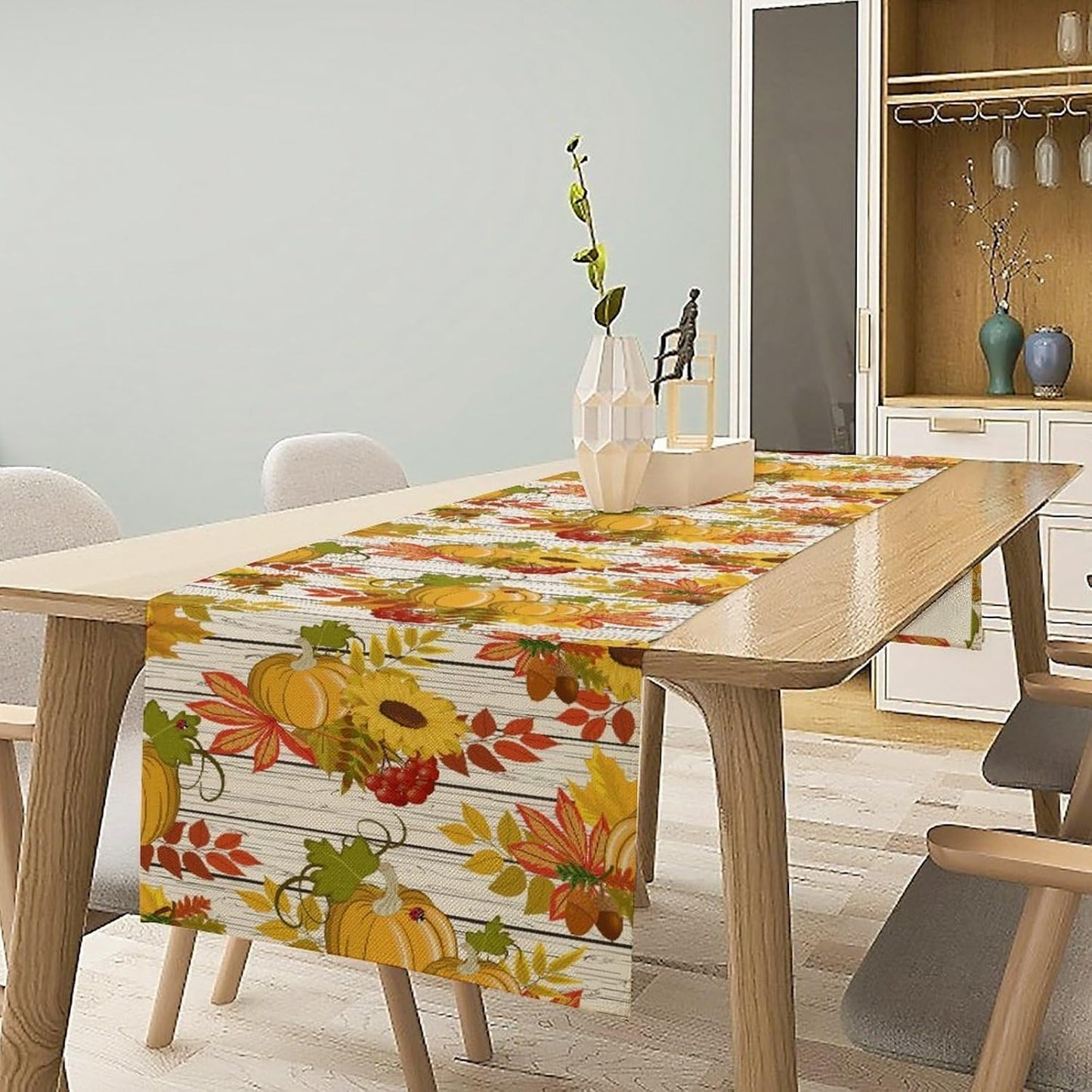 Autumn Table Runner,Seasonal Pumpkins Thanksgiving Kitchen Dining Table Decoration for Home Party Decor 13x108 Inch