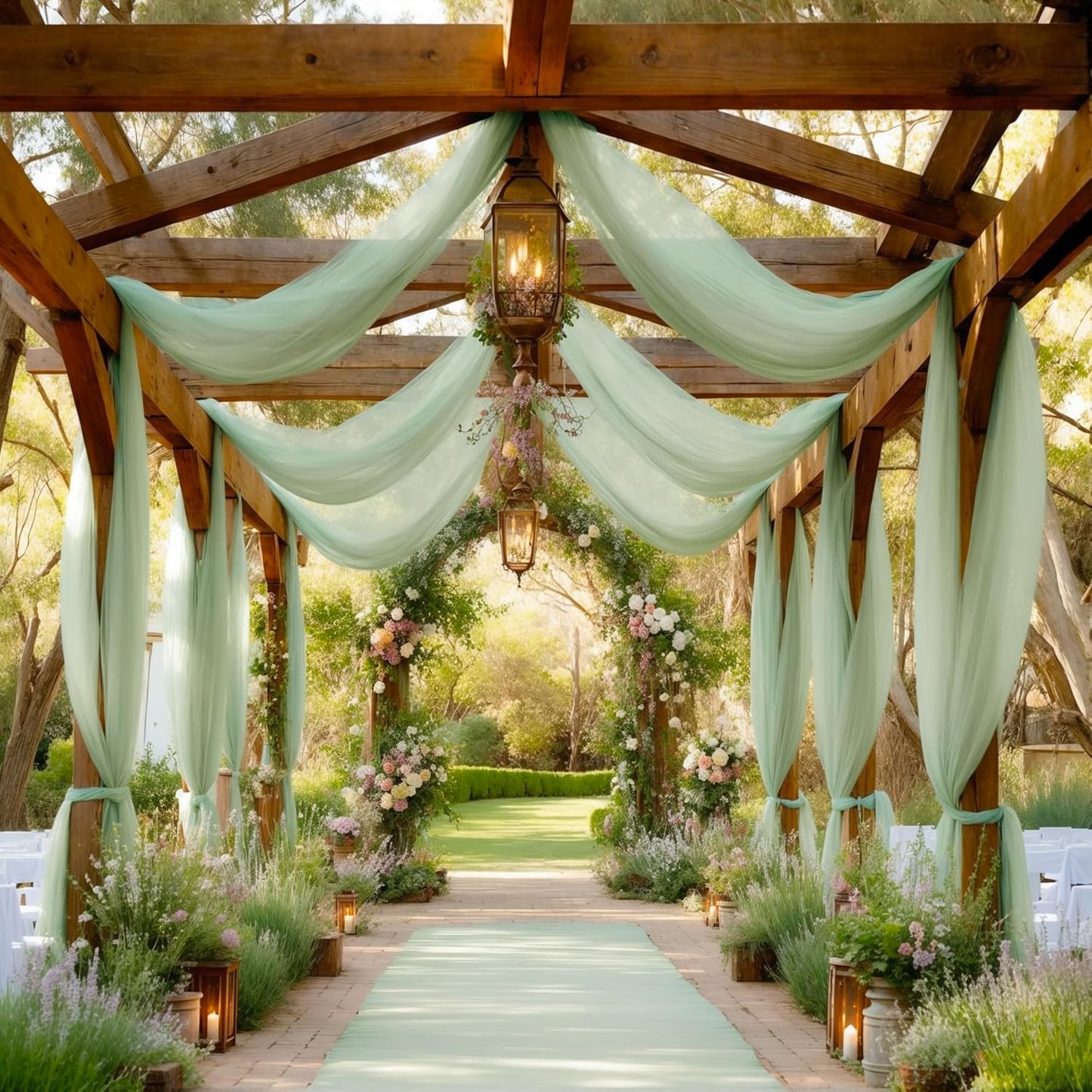 Sage Arch Drapes for Wedding Arch Draping Fabric Sheer Backdrop Curtain for Ceremony Bridal Party Decor 19Ft Length x 28" Width 6 Panels