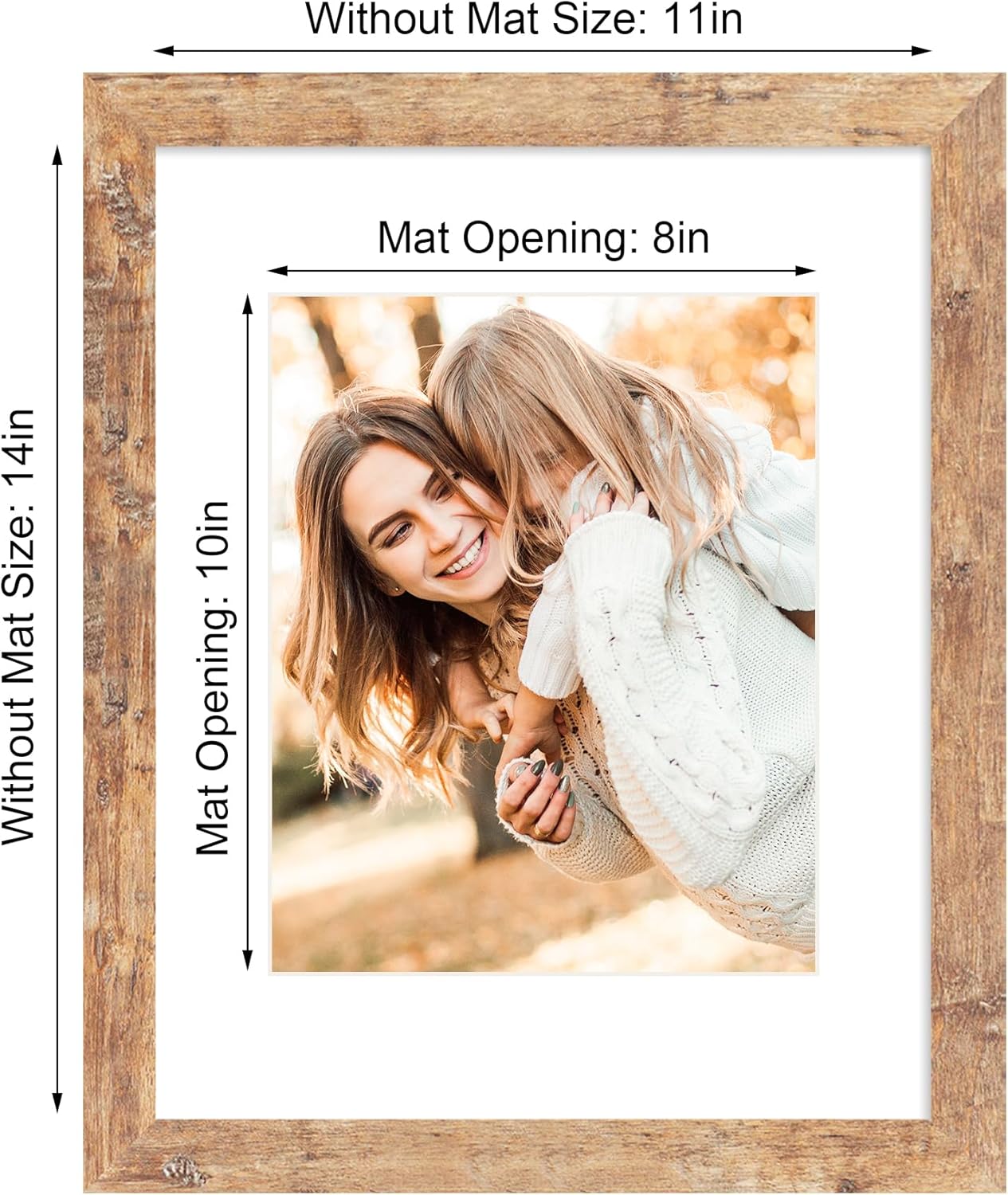 11x14 Picture Frame Set of 4 with Tempered Glass, Rustic Brown Frame Display 8x10 Pictures with Mat or 11 x 14 Without Mat, Wooden Photo Frames for Wall Mounting