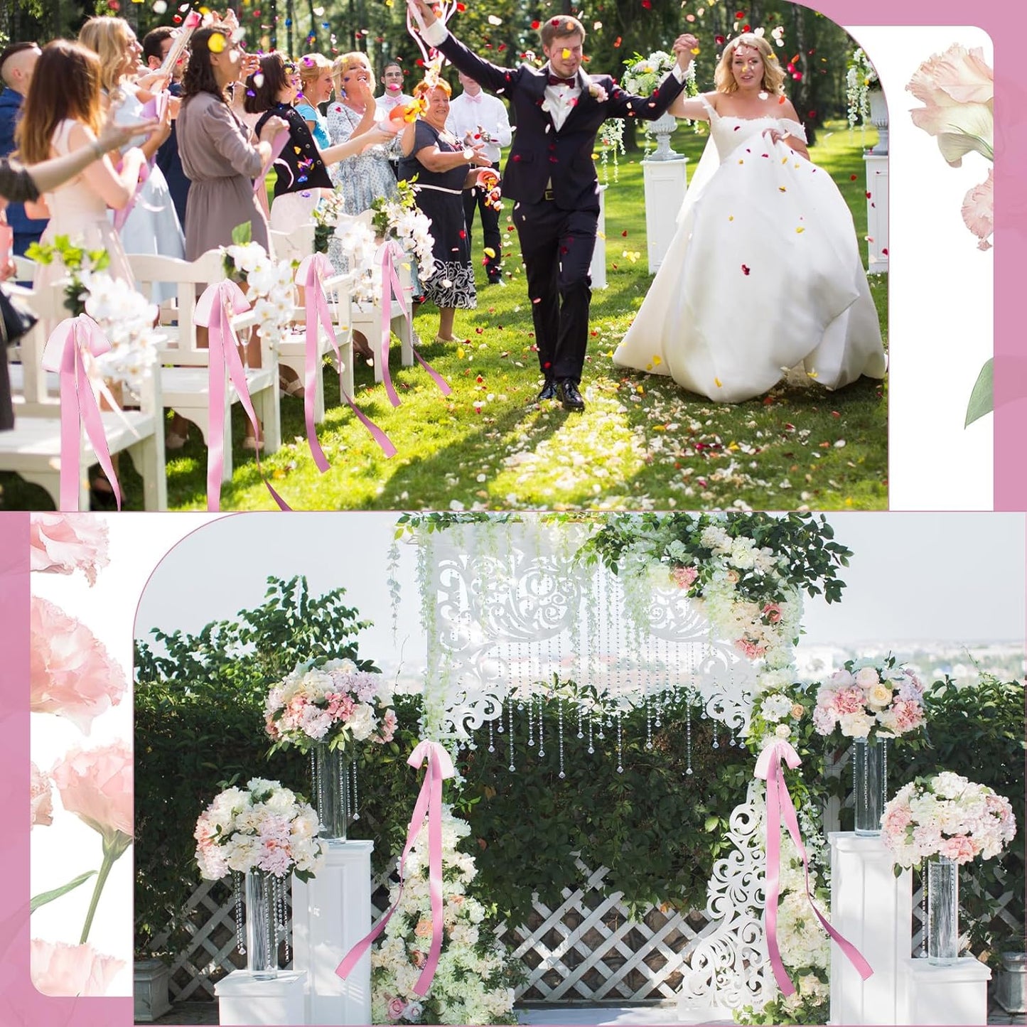 24 Pcs Large Wedding Pink Ribbon Bows for Wedding Chairs Decorative Ribbon Sashes for Pew Back Elegant Ceremony Ribbons for Bridal Shower Banquet Marriage Ceremony