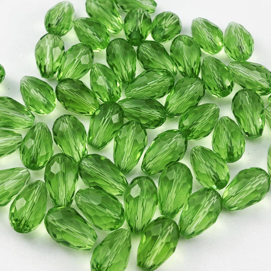 50pcs 10x15mm Teardrop Crystal Glass Beads for Jewelry Making, Faceted Vertical Hole Teardrop Glass Spacer Beads for Wind Chimes Bracelet Earring Necklace DIY Craft(Light Green)