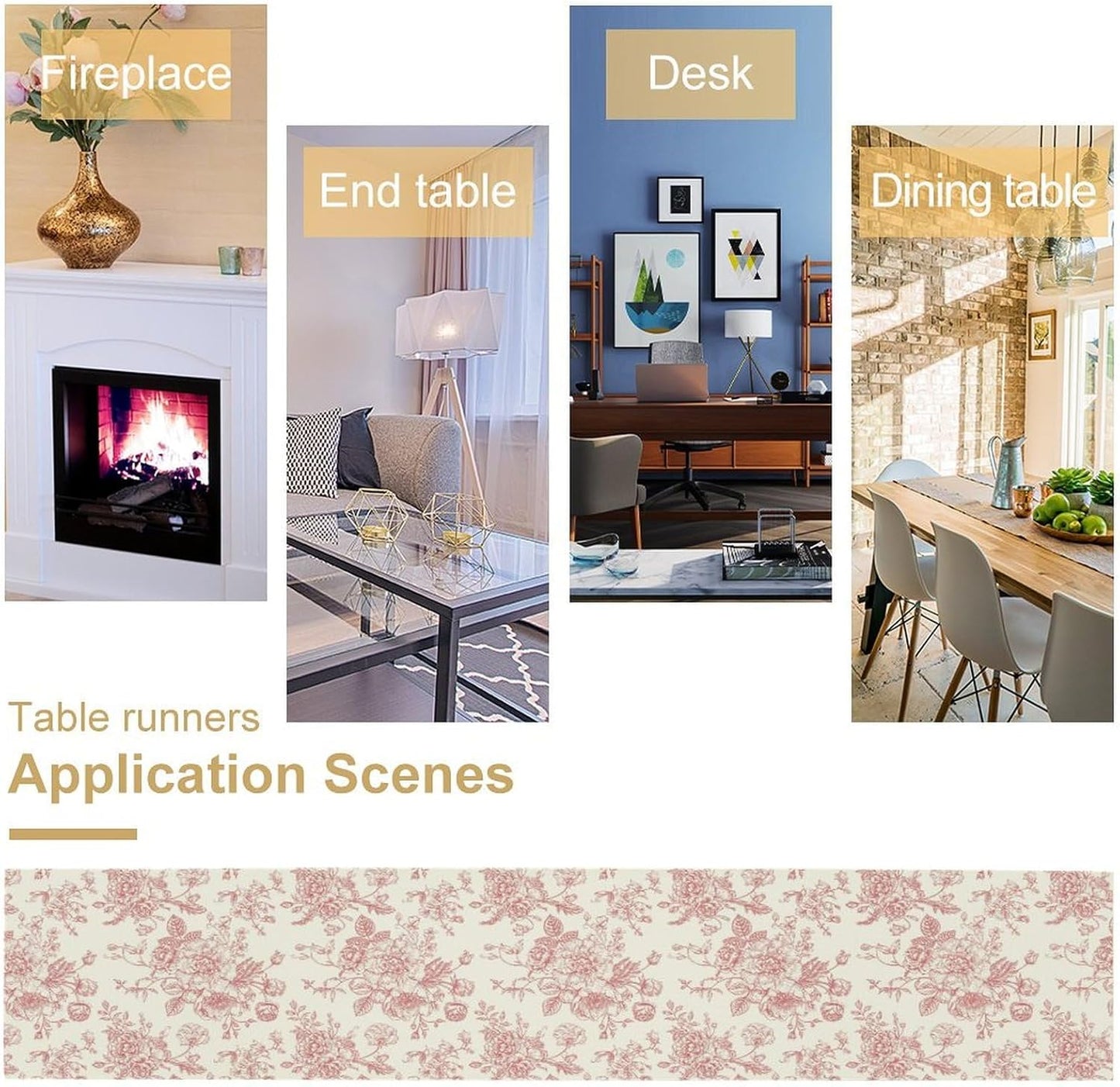 Pink White Flower Table Runner, Wildfloral Floral Sketch Pattern Print Kitchen Dinning Table Runner for Indoor Outdoor Home Wedding Party Holiday, 13x70 Inch