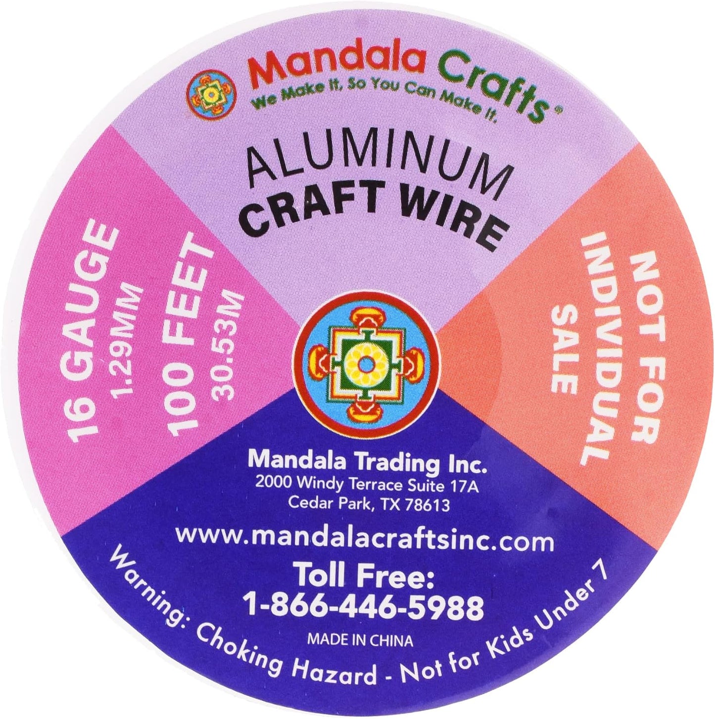 Mandala Crafts 16 Gauge Anodized Aluminum Craft Wire for Jewelry Making - 400 FT Colored Flexible Rainbow Wire - Bendable for Bonsai Armature Crafting Sculpting
