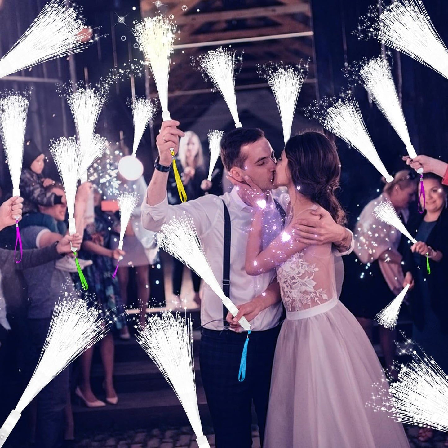 150 PCS White Fiber Optic Sticks, Glow Wands & Light Up Wands for Kids, Fiber Optic Wand with 3 Light Modes, Glow in The Dark Party Supplies, Wedding Party Supplies, for Wedding, New Year, Birthday