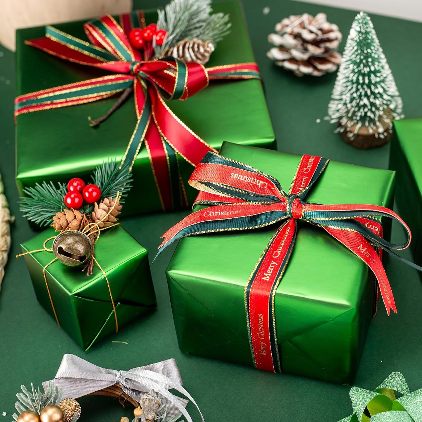 Garbendy Green Wrapping Paper - Solid Color Metallic Sparkle Paper Perfect for Father's Day, Birthday, Wedding, Baby Shower, Party - 17 Inch X 33 Feet