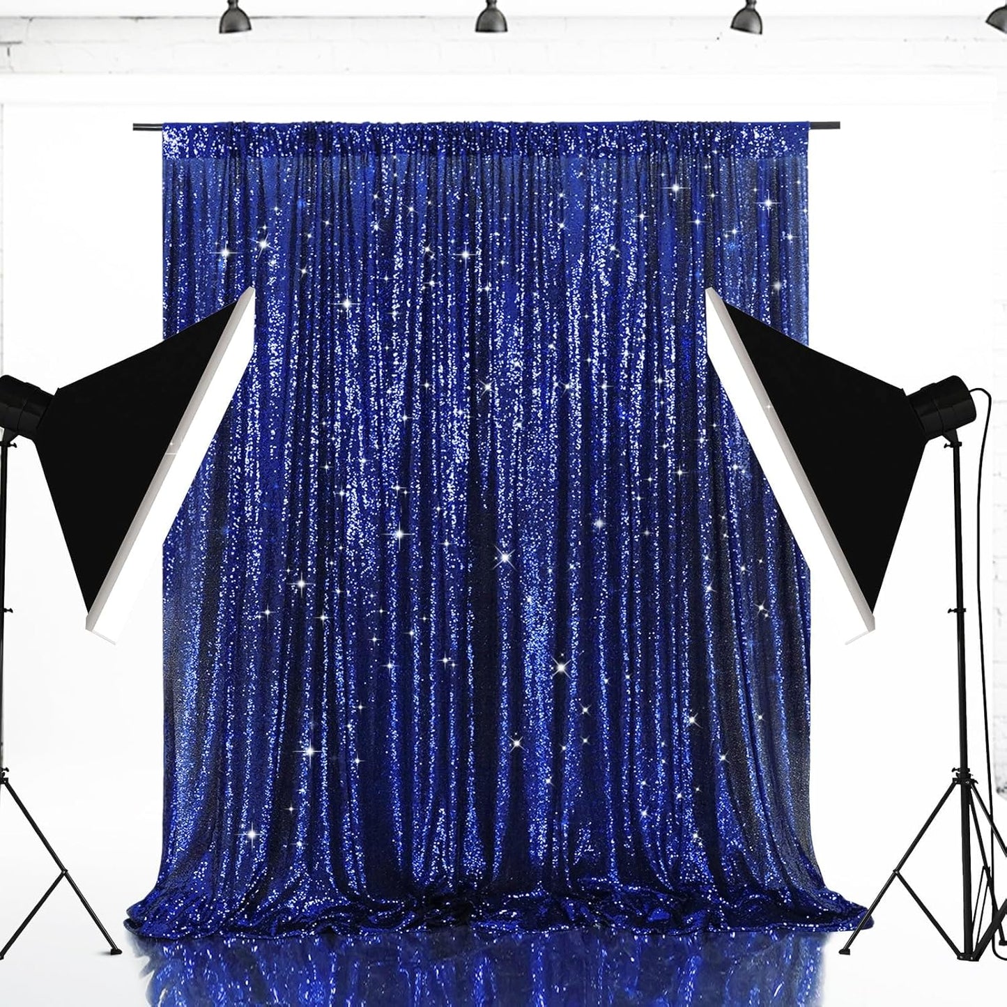 Eternal Beauty Navy Blue Sequin Backdrop, 7x7 Ft Glitter Background Curtains for Shimmer Photography Party Wedding Birthday Independence Day Back Drop Decor