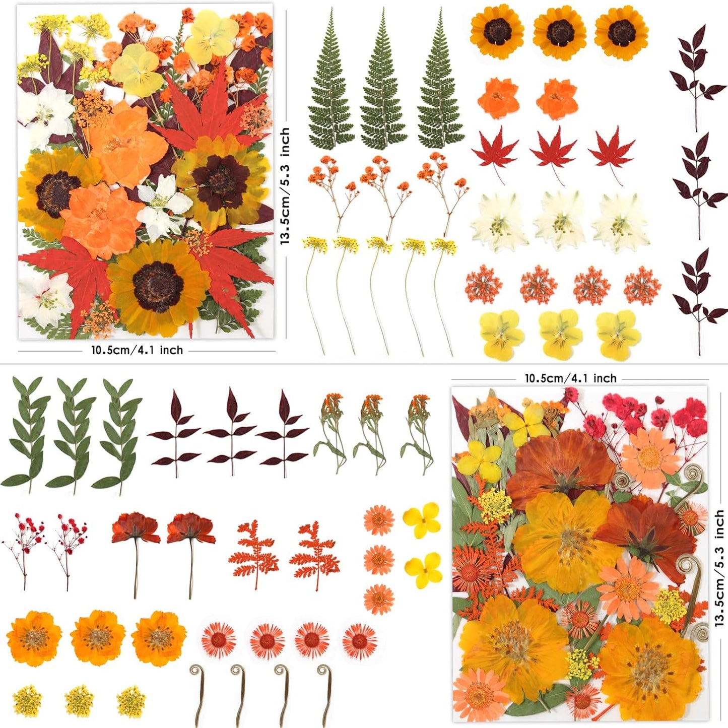 120 Pcs Dried Pressed Flowers for Crafts, Real Natural Flowers in Vibrant Yellow, Orange & Red Tones for Resin, DIY Art, Jewelry, Scrapbooking & Candle Making – Tweezers Included