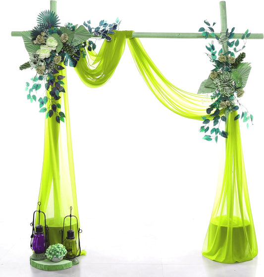 VDS Pack of 2 Panel (30 Inch X 30 Feet) Wedding Arch Draping Fabric Sheer Chiffon Fabric Drapery for Wedding Ceremony Reception Swag Backdrop Canopy Chuppah ARBO Altars Decoration (Parrot Green)