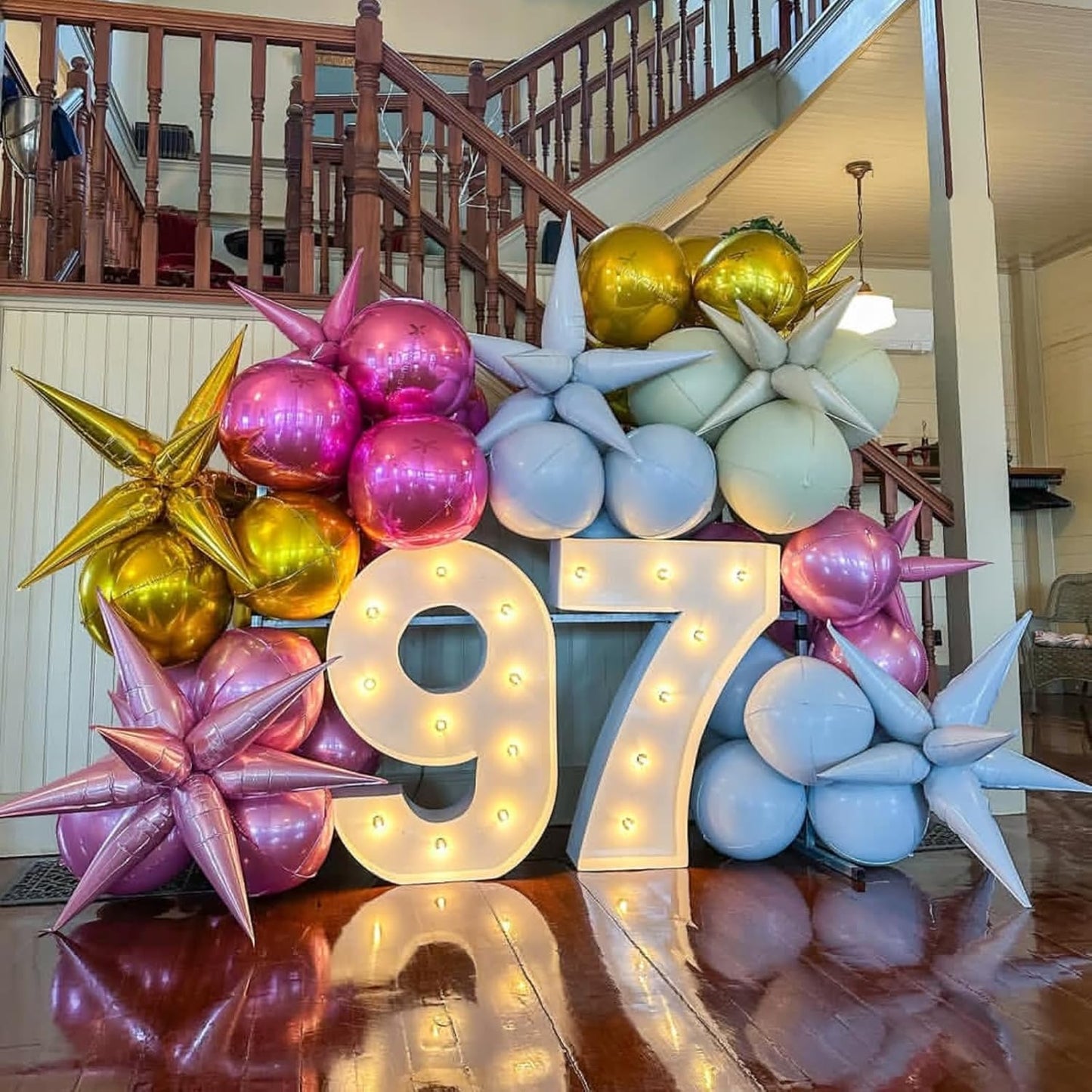 Pink Star Balloons 12pcs, 27/22 Inch Foil Star Explosion Balloons, Large Spike Mylar Cone Balloon, Fireworks Shape Balloon for Wedding Engagement Baby Shower Valentine's Day Bridal Shower