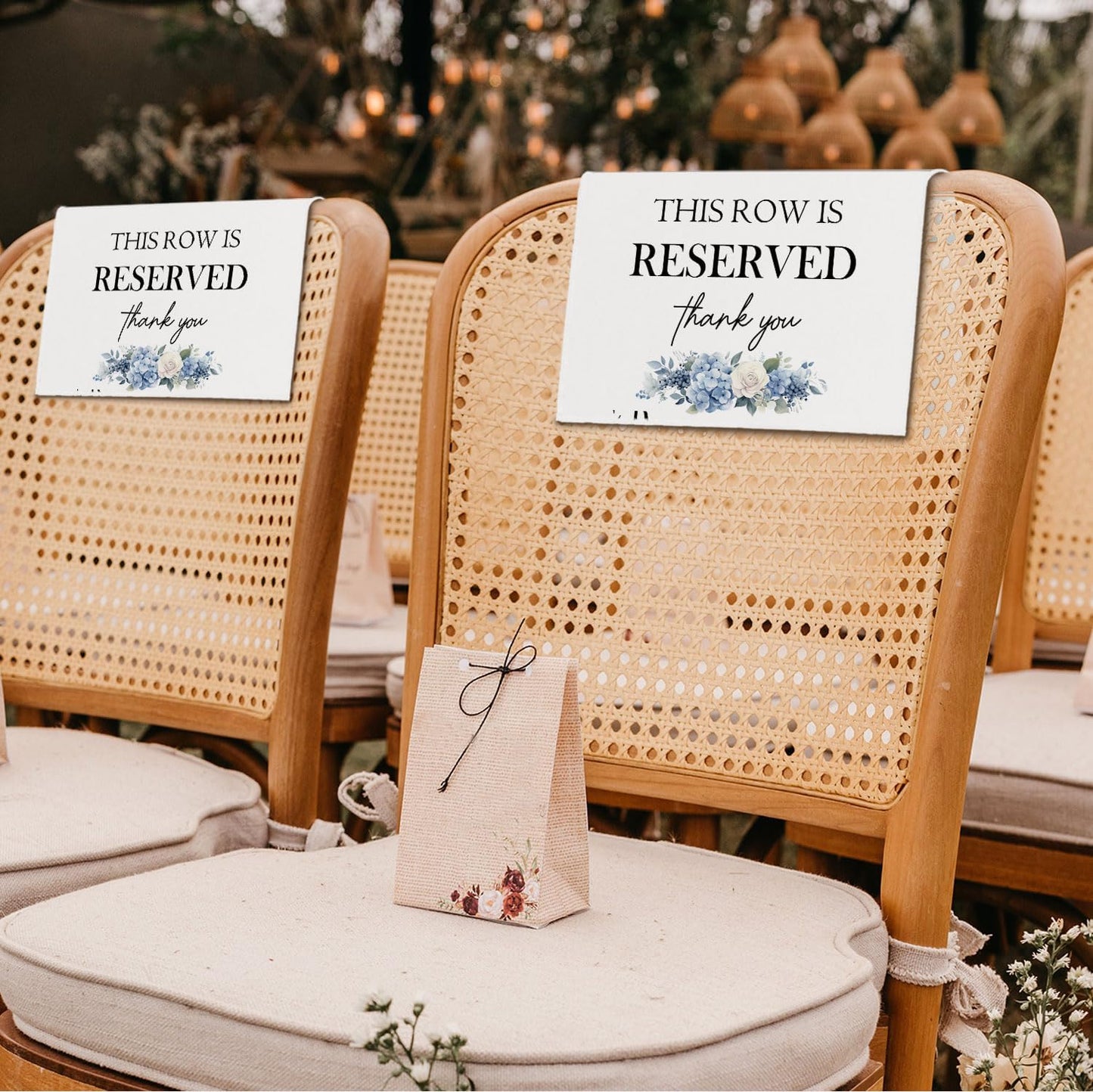 Reserved Seating Chair Signs, This Row Is Reserved Pew Cloths Seating Placeholder for Church Pews, Wedding Decorations for Reception Parties Celebrations Event Meetings (Blue Floral, 4 PCS)