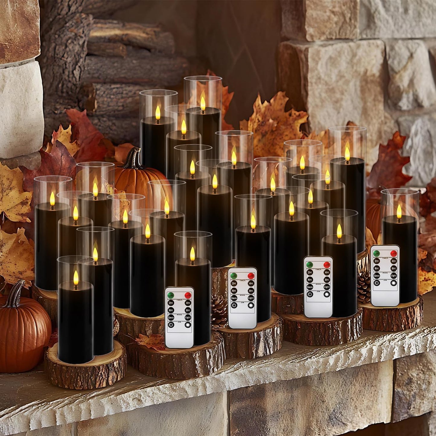 24Pack Black Flickering Flameless LED Candles with Remote & Timer, Small Pillar Acrylic LED Candles Perfect for Indoor/Outdoor Decor,Wedding,BBQ and Gift - Easily Create a Magical Atmosphere.