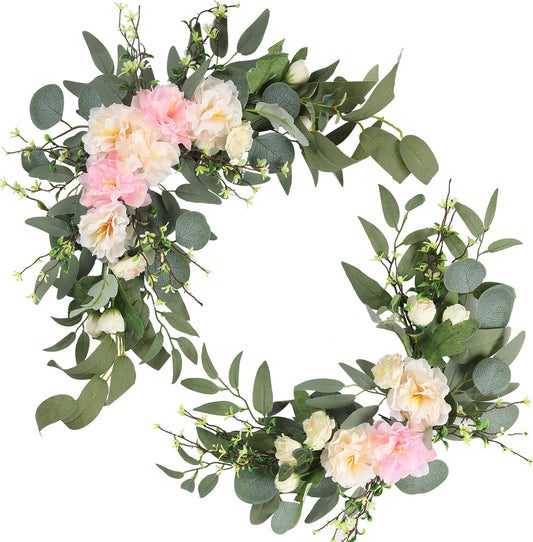 H&W 2pcs Artificial Wedding Arch Flowers for Wedding Sign, Floral Swag Dusty Decor for Reception Ceremony Backdrop Sweetheart Table (Grass Heart-Peony)