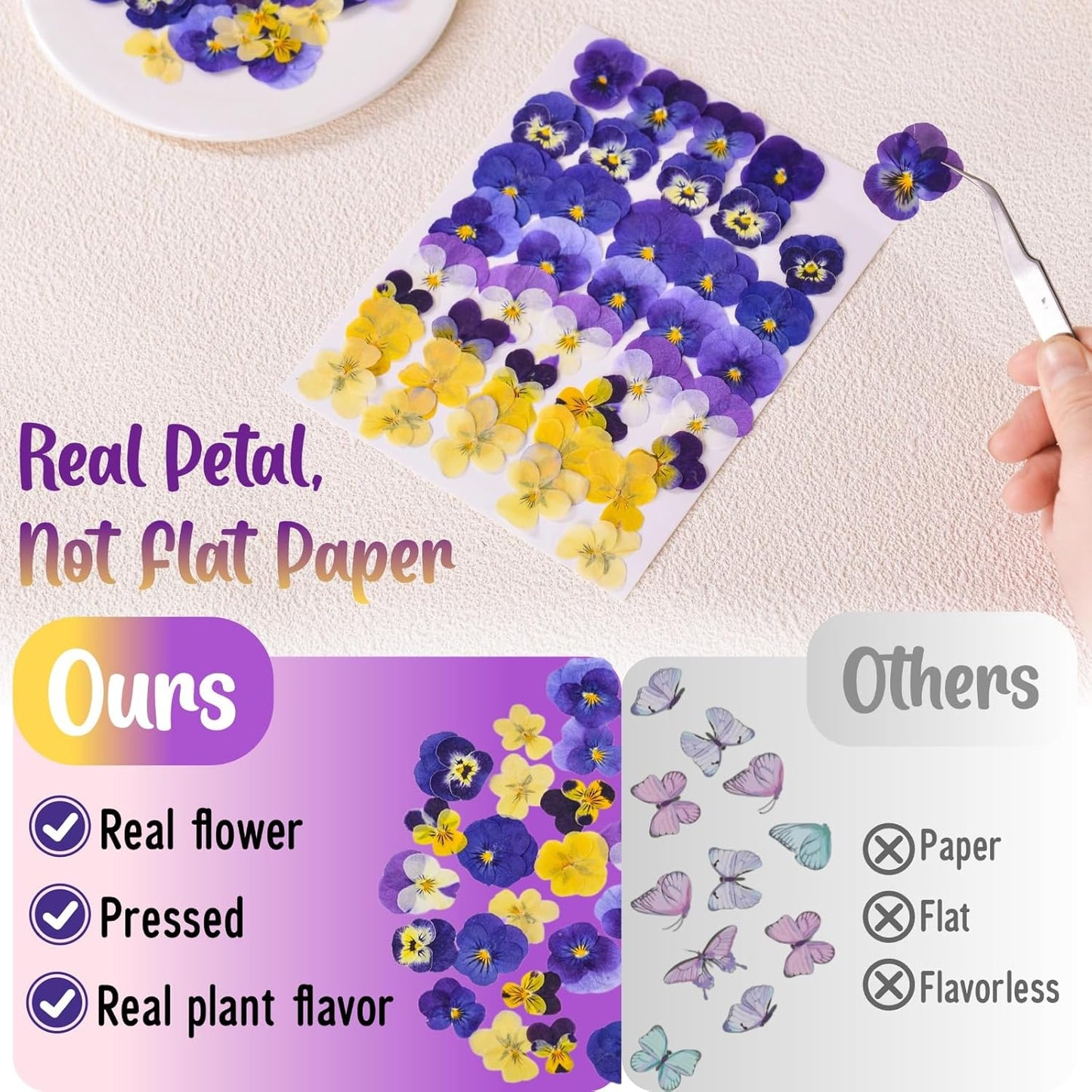 70 Pcs 8 Kinds Natural Dried Pressed Edible Flowers for Cake Topper Decorating - Mix Viola Tricolor for Cupcake Toppers, Cocktails, Resin Jewelry Making, DIY Art Crafts