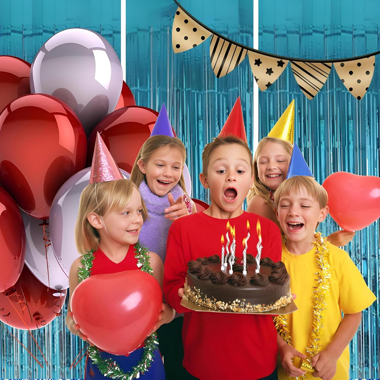 Keyali 3 Pack 3.3 * 8.3 ft Foil Curtain Metallic Tinsel Fringe Curtains Photo Booth Props Backdrop for Birthday Wedding Engagement Baby Shower Christmas Holiday Celebration Partyl,Light Blue