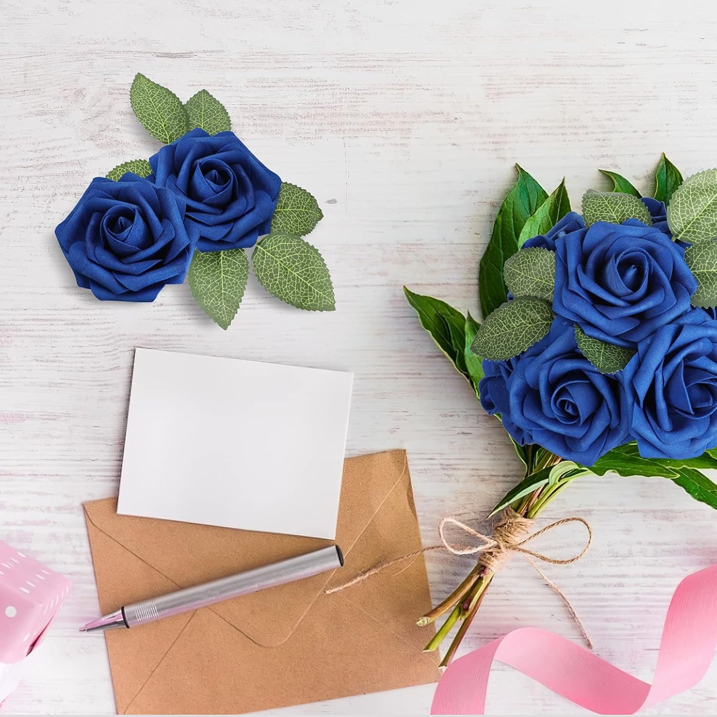 AmyHomie Artificial Flower Royal Blue Rose 25pcs Real Looking Fake Roses w/Stem for DIY Wedding Bouquets Centerpieces Arrangements Party Baby Shower Home Decorations