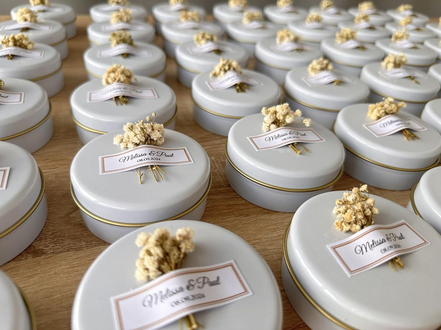 Scented Soy Wax Candle Favors with Dried Flowers - Personalized for Weddings, Bridal Showers, Baby Showers, Birthdays (10-20-30-40-50-100 PCS in Bulk)