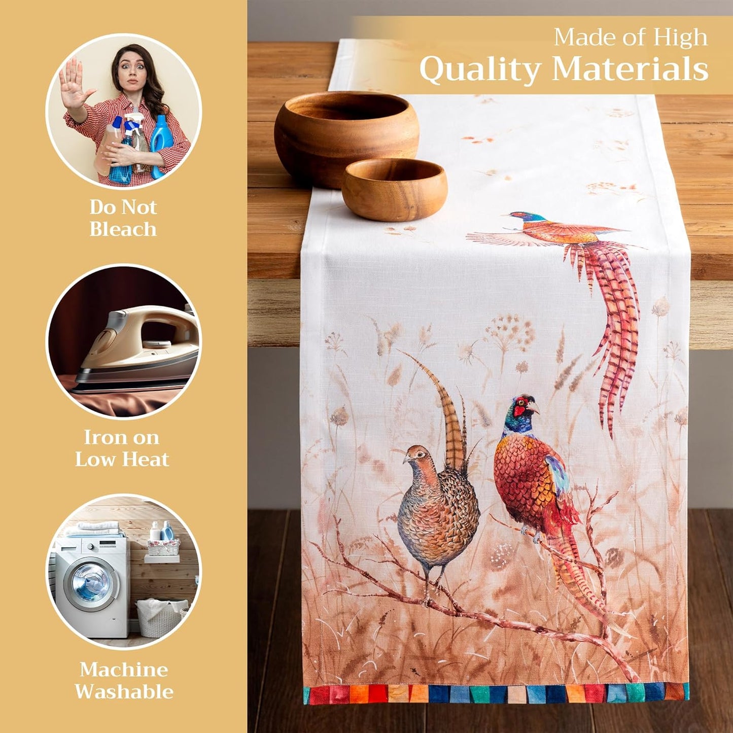 Maison d' Hermine Table Runner 100% Cotton Single Layer Table Runners 108 inches Long for Thanksgiving Christmas Decorations Home Kitchen Dining Party Wedding (Faisan D'Automne, 14.5" x 108")