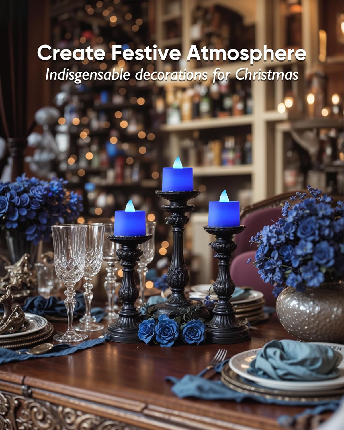 Amagic 24 Pack Blue LED Tea Lights, Flameless Votive Candles, Electric Fake Colored Candles, Battery Operated Tealights Candles for Halloween, Christmas, Home Decor, Wedding Table Centerpiece, Party