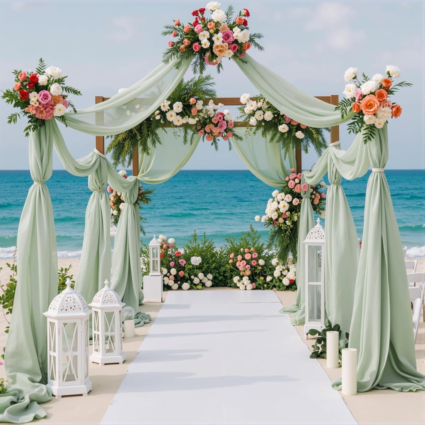 2 Panels Wedding Arch Draping Fabric Sage Green Sheer Backdrop Curtain Arch Drape for Wedding Ceremony Reception,Bridal Shower Party Decorations 28" X 19ft