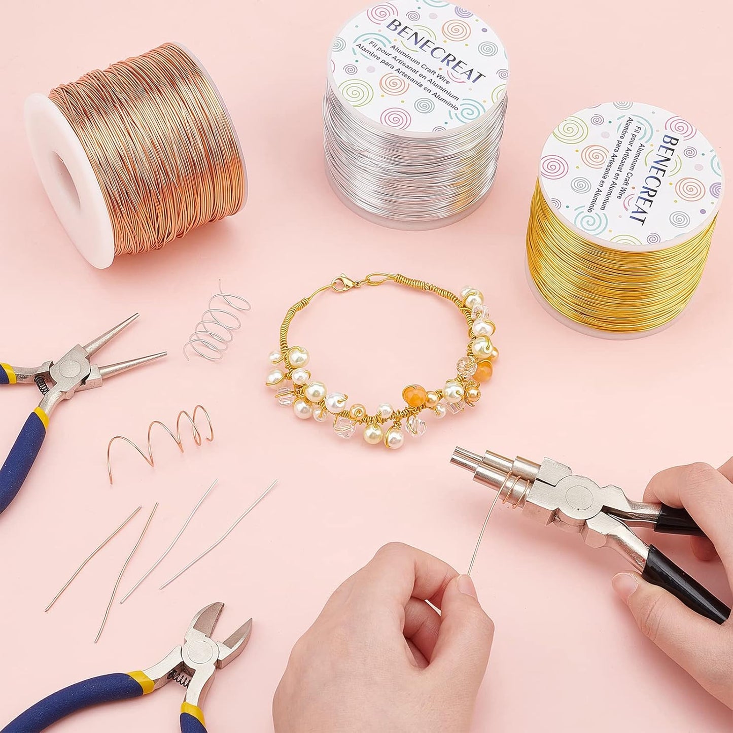 BENECREAT 20 Gauge 770FT Aluminum Wire Anodized Jewelry Craft Making Beading Floral Colored Aluminum Craft Wire - Yellow Gold