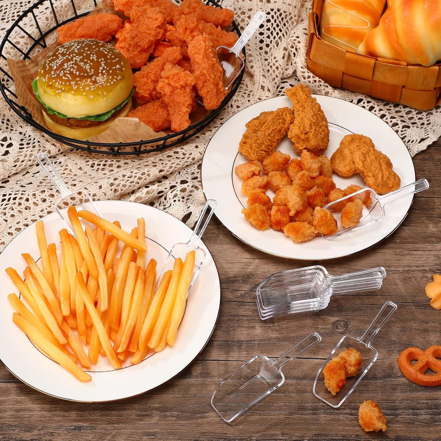 Hestya 16 Pcs Christmas Multi Purpose Clear Plastic Scoops for Candy Buffet Acrylic Kitchen Ice Food Popcorn Scoops for Protein Powders, Ice Cream, Coffee, Tea Jar (4.3 Inch)