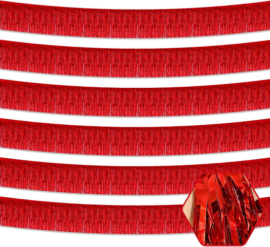 6 Pack 10 Feet Red Foil Fringe Garland Metallic Tinsel Streamers Banner Wall Hanging Curtain Backdrop for Parade Floats, Birthday, Graduate, Mother's Day, Wedding Party Decoration